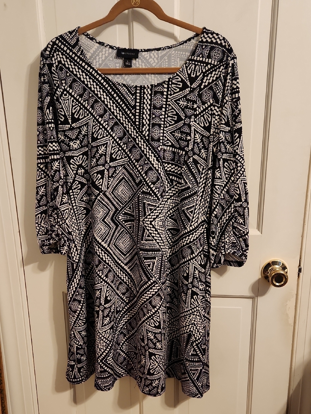 AB Studio Black & White Geometric Tunic Dress Large